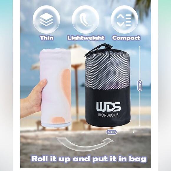 2 pc Microfiber Beach Towels Sand Free Quick Dry Towel Set Lightweight Compact - Picture 2 of 6